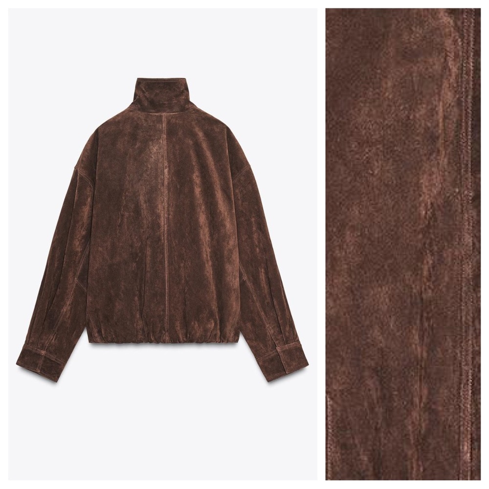 NWT. Zara Dark Brown 100% Suede Leather Jacket. Size L. - Picture 8 of 15